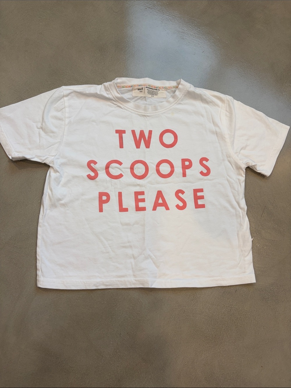 White Kids' Short Sleeve Tee with Pink 'Two Scoops Please' Graphic
